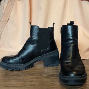 Black platform chunky heel ankle boots